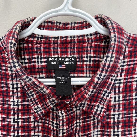 Polo Jeans | Shirt XL Red Flannel Long Sleeve Button Ralph Lauren Y2K Vintage - Picture 3 of 5